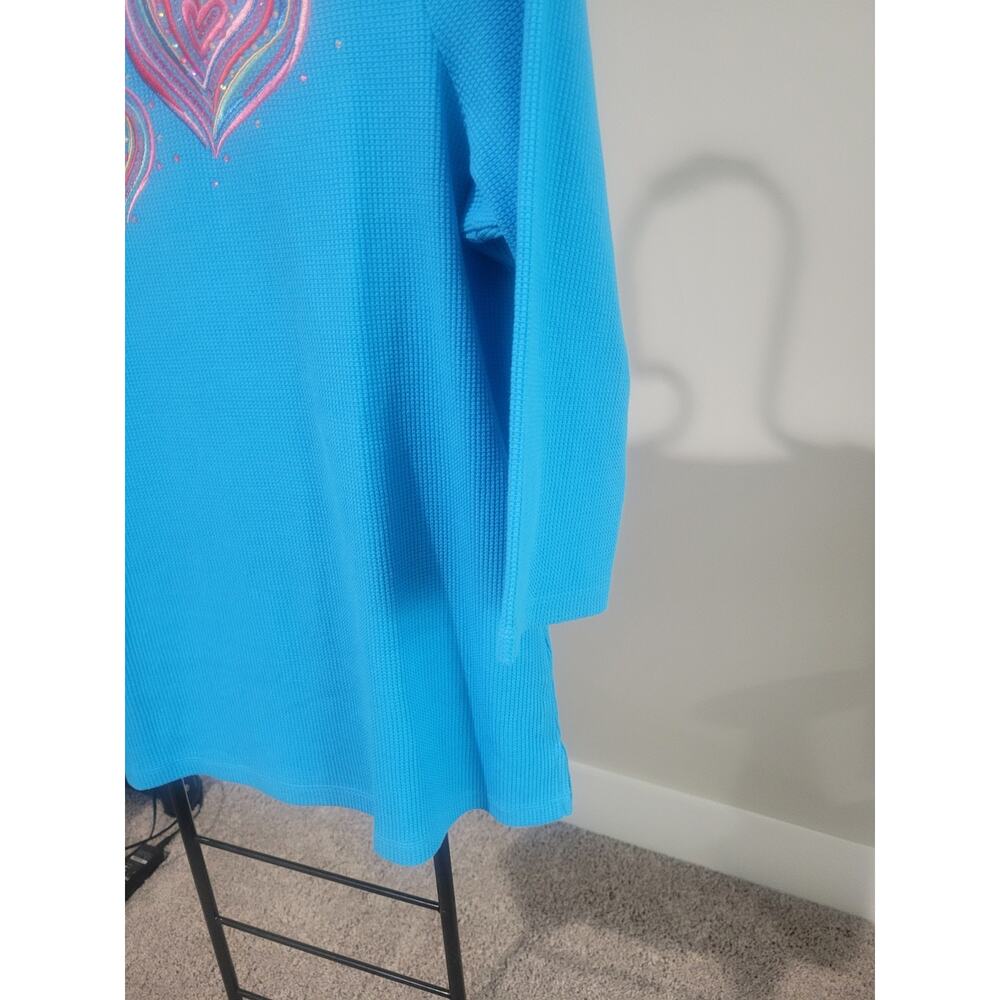 Quacker Factory Size M Turquoise Waffle Knit Top … - image 5